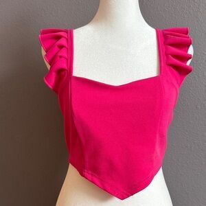 SHEIN | Women’s Hot Pink Ruffle Sleeve Crop Top | Size Medium